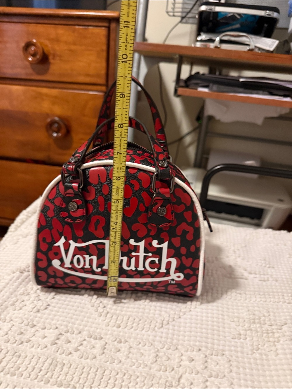 Von Dutch Red and Black Leopard Print Crossbody Satchel with strap - Picture 7 of 8